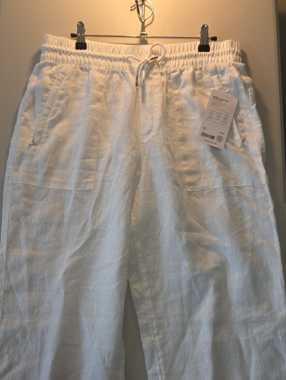 NWT Athleta Retreat Womens White Linen Wideleg Pants
